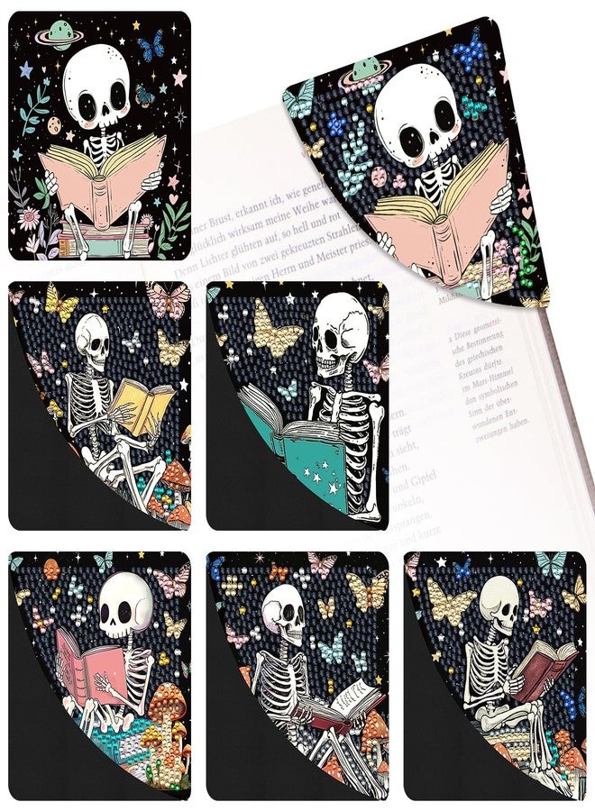 INCOK Skull Diamond Art Bookmarks - 6 Pcs DIY Diamond Painting Corner Bookmarks Kits Double Side Art Craft Supplies Birthday The Day of Dead Gift for Adults Beginners Book Lovers Skull Lovers Mexicans - Image 1