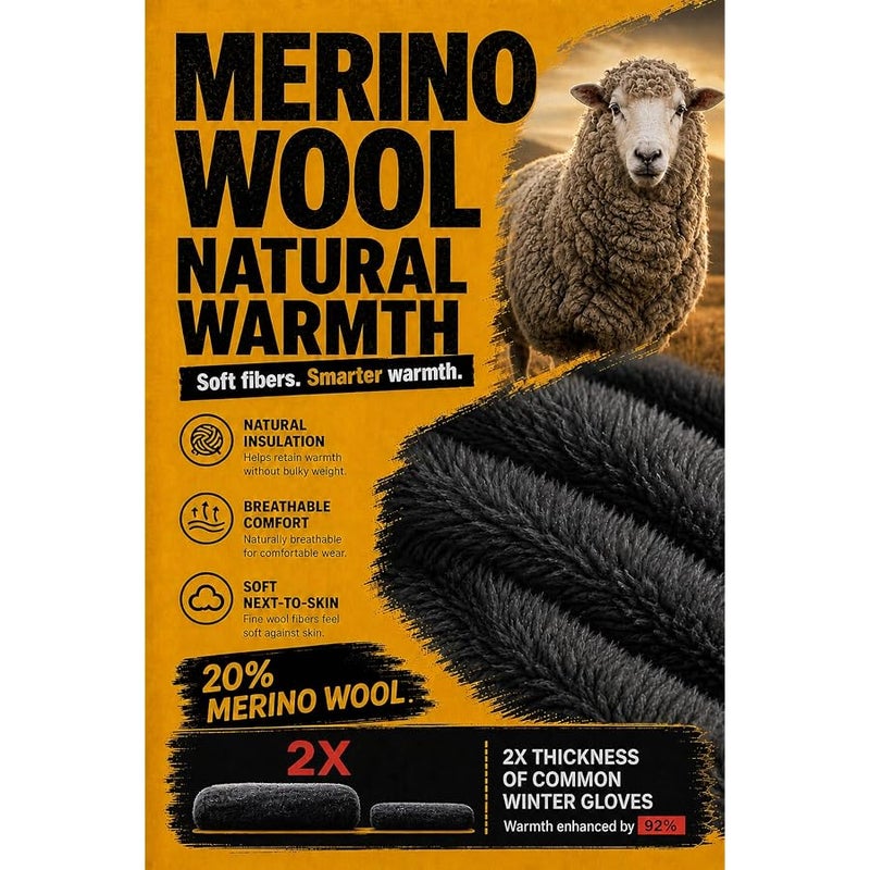 CozyGalar Winter Gloves Men, Cozy Merino Wool,2Full Finger Touch Screen, Thickened Warm Lining for 35°F Christmas Husband Wife - Image 2
