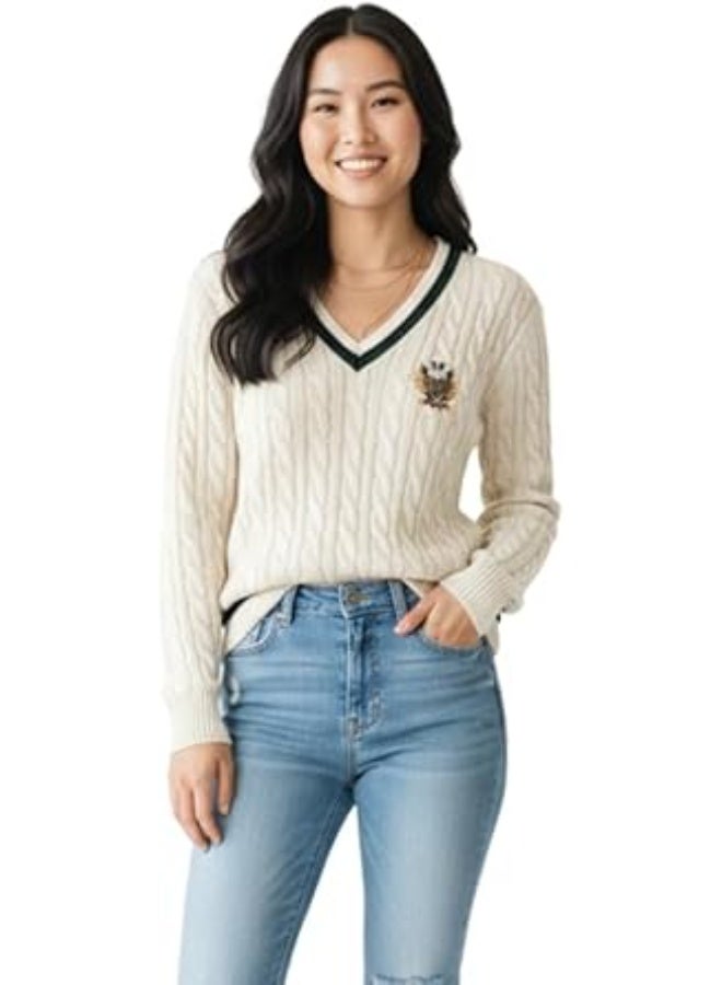 RALPH LAUREN Cableknit Women's V-Neck Sweater | Soft and Comfortable Cotton Pullover | Classic Stylish Design for Every Look - Image 2