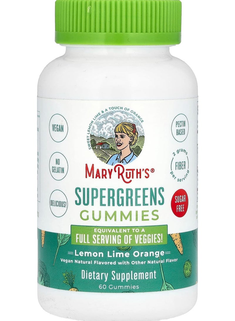 MaryRuth's Supergreens Gummies, Sugar Free, Lemon Lime Orange, 60 Gummies 