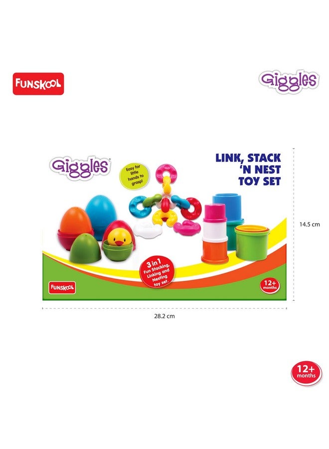 giggles L Giggles - Link Stack N Nest Toy Set, Toys For Kids, Blocks, Nesting Toy For Kids, Multicolour 3 In 1 Gift Set, Develops Motor Skills , 6 Months & Above, Infant And Preschool Toys - Image 2