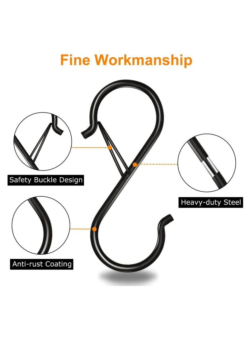 HaHaHai 16-PCS S Hooks for Hanging, Heavy Duty S Hooks with Safety Buckle S Shaped Hooks Kitchen Pot Rack Hooks Closet Hooks for Hanging Plants, Clothes, Kitchen Utensil, Bags (Black) - Image 3