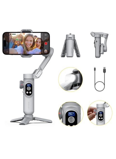 AOCHUAN X PRO Gimbal Stabilizer for Smartphone, Gimbal w/Wireless Charging iPhone Gimbal for iPhone 15 Pro Max/Android Foldable 3-Axis Handheld Phone Gimbal for Video Recording Face Tracking (Grey)