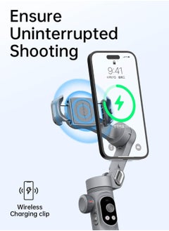 AOCHUAN AOCHUAN X PRO Gimbal Stabilizer for Smartphone, Gimbal w/Wireless Charging iPhone Gimbal for iPhone 15 Pro Max/Android Foldable 3-Axis Handheld Phone Gimbal for Video Recording Face Tracking (Grey)  - Image 4