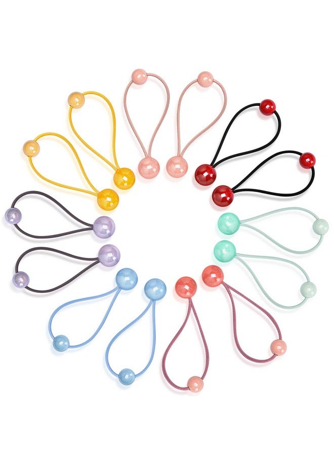 Chuangdi 14 Pcs Double Balls Elastic Ponytail Holders Colorful Kids Hair Ties With Balls Cute Ball Hair Ties Circle Bubble Hair Bands Rubber Hair Elastics Ties For Baby Toddler Girls Women (Classic Style)  - Image 1