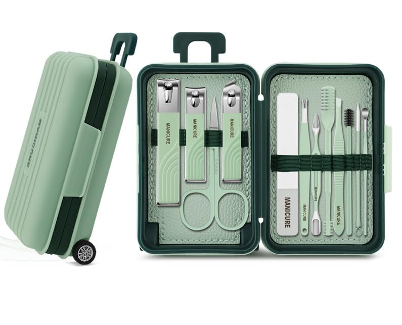 WHISKET 12pcs Manicure Kit,Pedicure Kit,Professional Grooming Kit,Nail Tools with Luxurious Travel Case (Peppermint Green) - Image 1