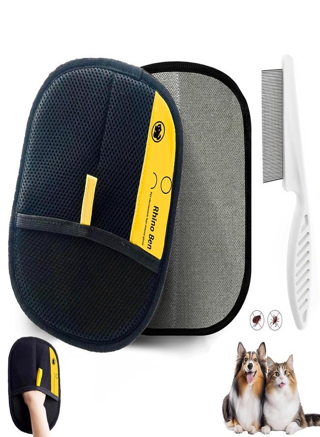 BCNJEPIN Pet Hair Remover Glove, 3Pcs Dog Hair Removal from Clothes Set, Reusable Pet Hair Remover with Dog Hair Comb Grooming Tool & 1Pcs Self Adhesive Hooks, Efficiently Remove Pet Hair from Sofa Bed Clothes - Image 1