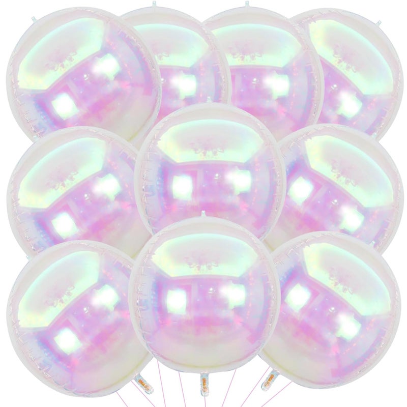 KALOR 10 Pcs 22 Inch Iridescent Mylar Balloons Large 4D Giant Round Foil Balloon Big Mirror Metallic Balloons for Birthday Party Baby Shower Gender Reveal Supplies - Image 3