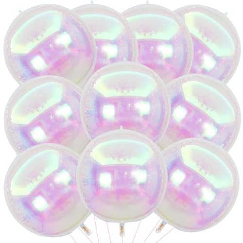KALOR 10 Pcs 22 Inch Iridescent Mylar Balloons Large 4D Giant Round Foil Balloon Big Mirror Metallic Balloons for Birthday Party Baby Shower Gender Reveal Supplies - Image 1