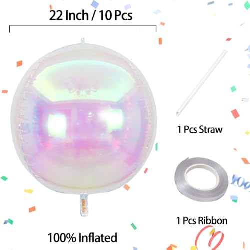 KALOR 10 Pcs 22 Inch Iridescent Mylar Balloons Large 4D Giant Round Foil Balloon Big Mirror Metallic Balloons for Birthday Party Baby Shower Gender Reveal Supplies - Image 5