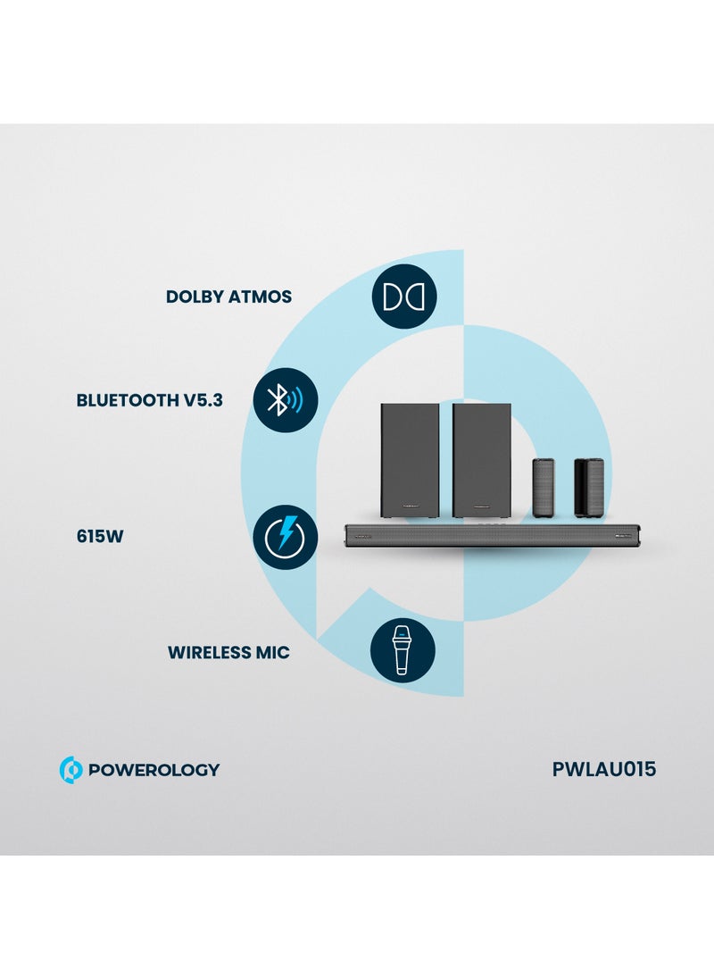 Powerology - Wireless Home Theater Sound Bar 5.2.4CH Dual Woofer System / Immersive Powerful Sound / Universal Audio Interface / Wireless Mic Included / Wireless Woofers & Speakers /Easy Setup and Connectivity / Bluetooth - Black - Image 1