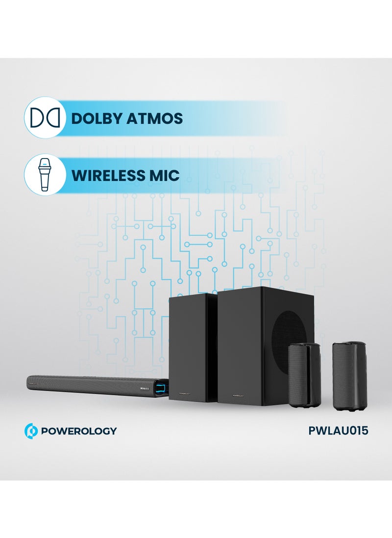 Powerology - Wireless Home Theater Sound Bar 5.2.4CH Dual Woofer System / Immersive Powerful Sound / Universal Audio Interface / Wireless Mic Included / Wireless Woofers & Speakers /Easy Setup and Connectivity / Bluetooth - Black - Image 1