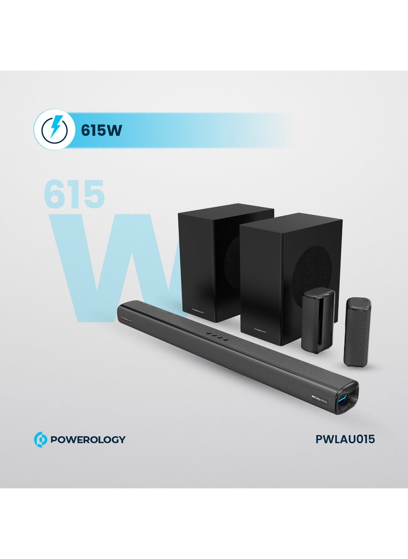 Powerology - Wireless Home Theater Sound Bar 5.2.4CH Dual Woofer System / Immersive Powerful Sound / Universal Audio Interface / Wireless Mic Included / Wireless Woofers & Speakers /Easy Setup and Connectivity / Bluetooth - Black - Image 1