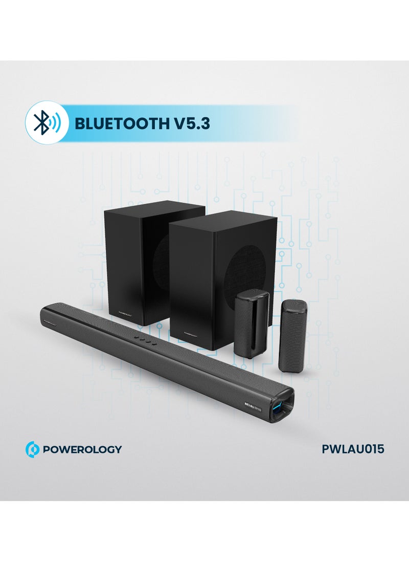 Powerology - Wireless Home Theater Sound Bar 5.2.4CH Dual Woofer System / Immersive Powerful Sound / Universal Audio Interface / Wireless Mic Included / Wireless Woofers & Speakers /Easy Setup and Connectivity / Bluetooth - Black - Image 1