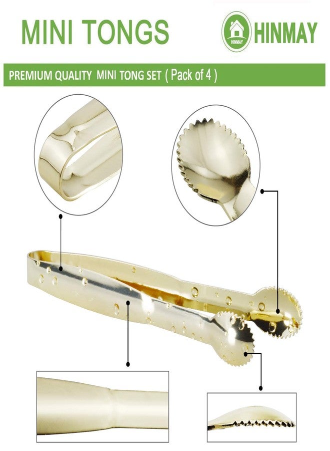 Hinmay طقم ملاقط صغيرة للمقبلات بطول 5.75 بوصة، ملاقط صغيرة من الفولاذ المقاوم للصدأ للتقديم، حفلات الشاي، المقاهي، الحلويات، طقم من 4 قطع (ذهبي) - Image 3