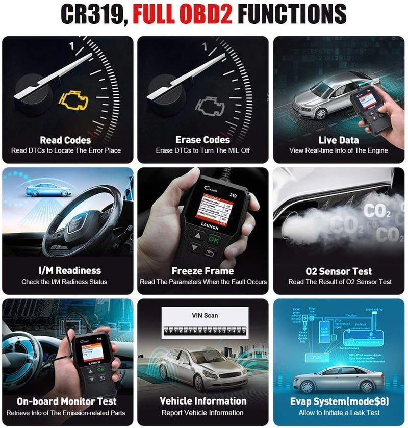 LAUNCH CR319 OBD2 Scanner Check Engine Code Reader Live Data EVAP O2 Tool - Image 5