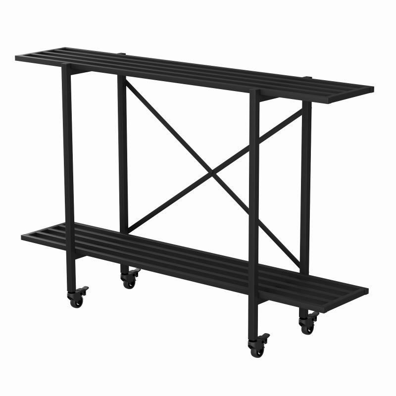 Zhongma 2 Tier Window Height Metal Sturdy Narrow Plant Stand with Wheels, Plant Stand Indoor and Outdoor, L45.67 x W10.3 x H29.9 inch, 440 LBS Capacity & Heavy Duty Construction. - Image 4