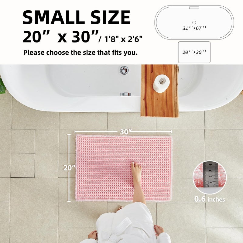 TYUU Light Peachy Pink Bathroom Rugs, Waffle Bath Mat Non Slip Washable Quick Dry Cute Bath Mat Boho Farmhouse Bathroom Decor, 30"x20" Light Peachy Pink - Image 2