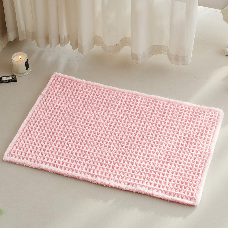 TYUU Light Peachy Pink Bathroom Rugs, Waffle Bath Mat Non Slip Washable Quick Dry Cute Bath Mat Boho Farmhouse Bathroom Decor, 30"x20" Light Peachy Pink - Image 1