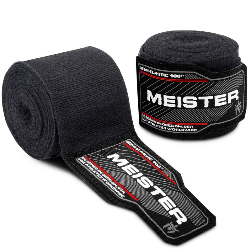 Meister أربطة يد قطنية مرنة 108" ماستر جونيور لفنون القتال المختلطة والملاكمة (زوج) - أسود - Image 1