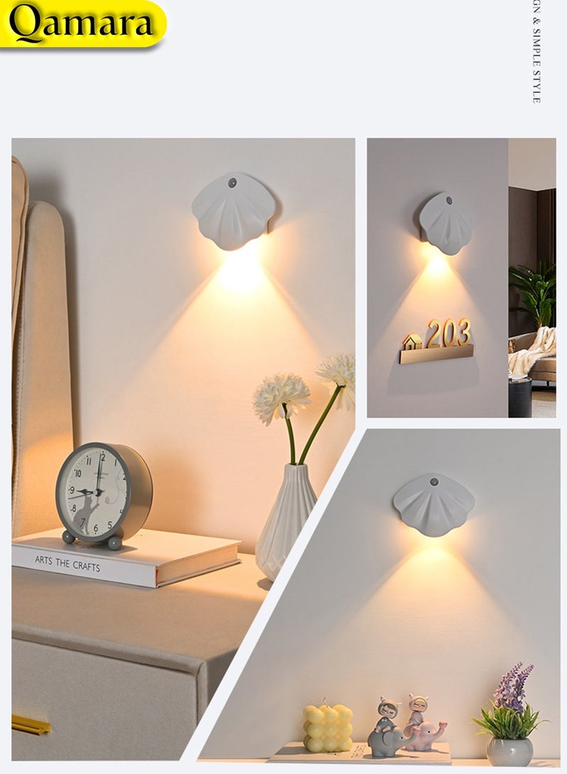 QAMARA Smart sensor night light, shell shape wall lamp, with three adjustable light colors, suitable for bedroom bedside, corridor, living room, stairs. - Image 4