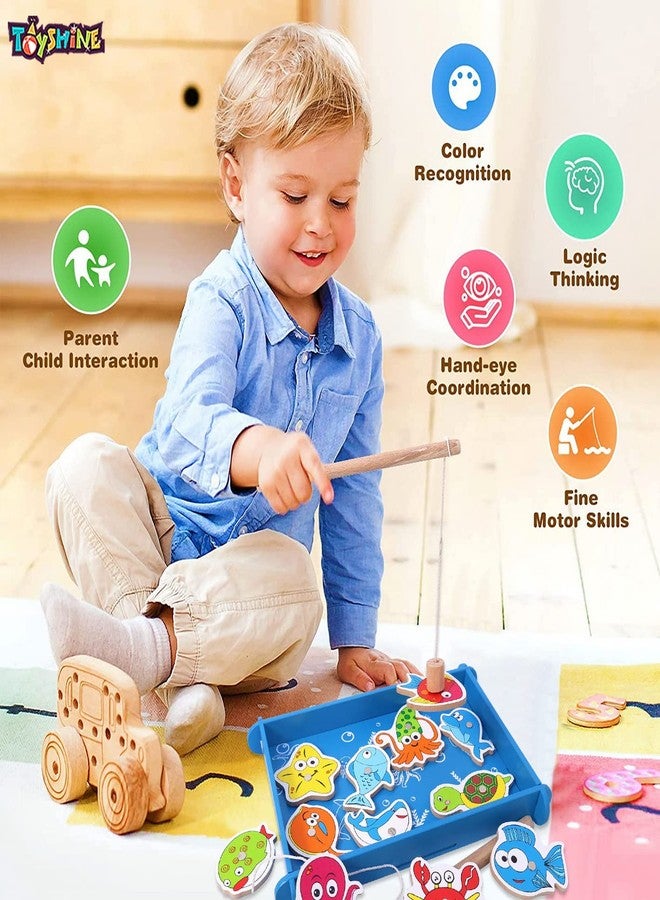Toyshine Wooden Magnetic Fishing Game Toy with 12 Pcs - Multicolour - Kids - Image 3
