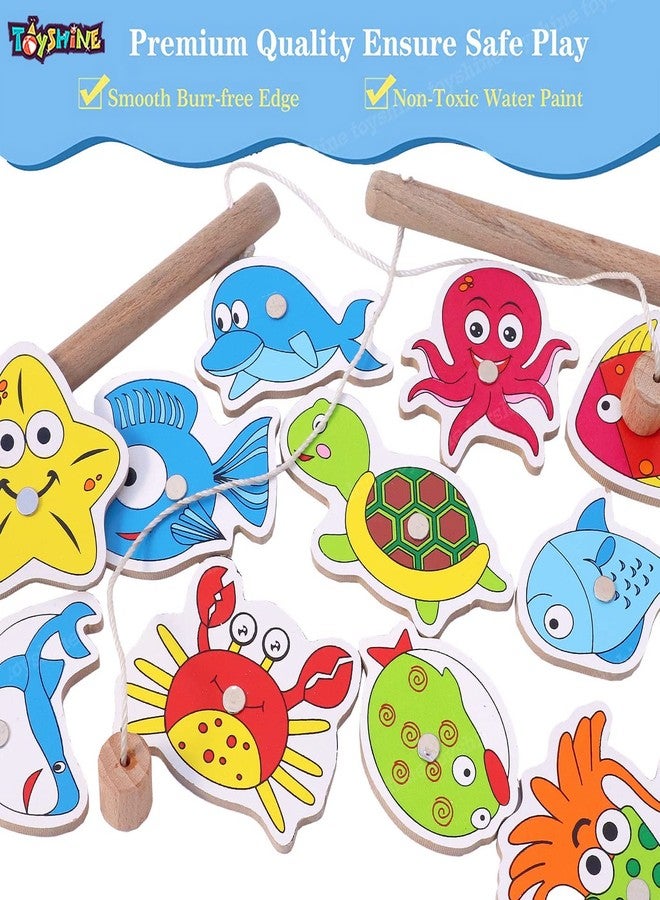 Toyshine Wooden Magnetic Fishing Game Toy with 12 Pcs - Multicolour - Kids - Image 2