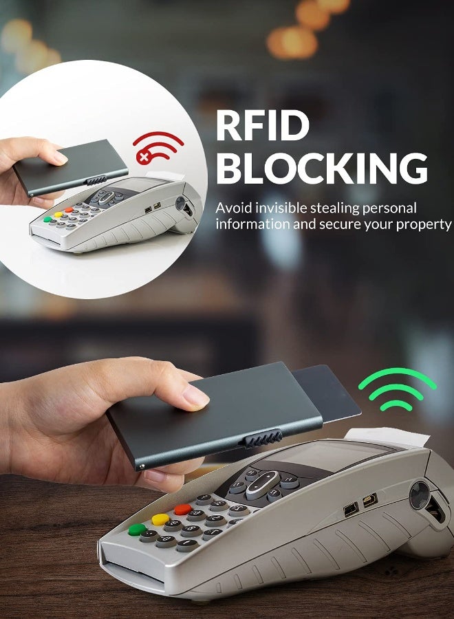 محفظة معدنية رقيقة لحماية بطاقات RFID للرجال والنساء - علبة بطاقات ائتمان قابلة للظهور باللون الرمادي الفضاء - تصميم بسيط للوصول السهل والحماية. - Image 4
