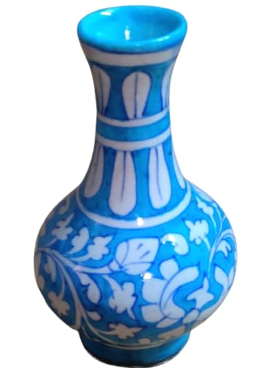 Craft Park Blue Pottery Ceramic Flower Vase for Living Room Decorative Handmade Flower Vase Ceramic Ideal Gift for Family and Friends6 inch