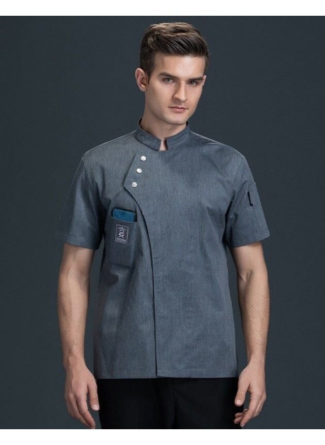 NIBEMINENT Shirt Jaket Barber Breathable Short Coat Sleeve Uniform  Wear Restaurant Sushi Chef Costumes Waiter Kitchen Cook  - Image 1