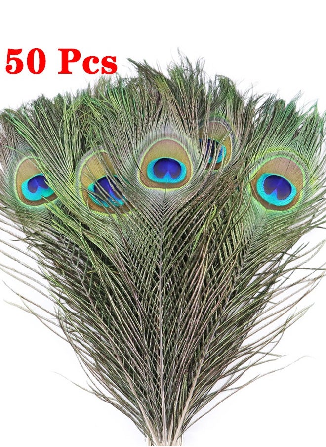 Generic Natural Peacock Feathers, 10 to 12-Inch Eyed Peacock Tail Feathers, DIY Craft Decoration for Weddings, Costumes – Set of 50 Peacock Feathers  - Image 1