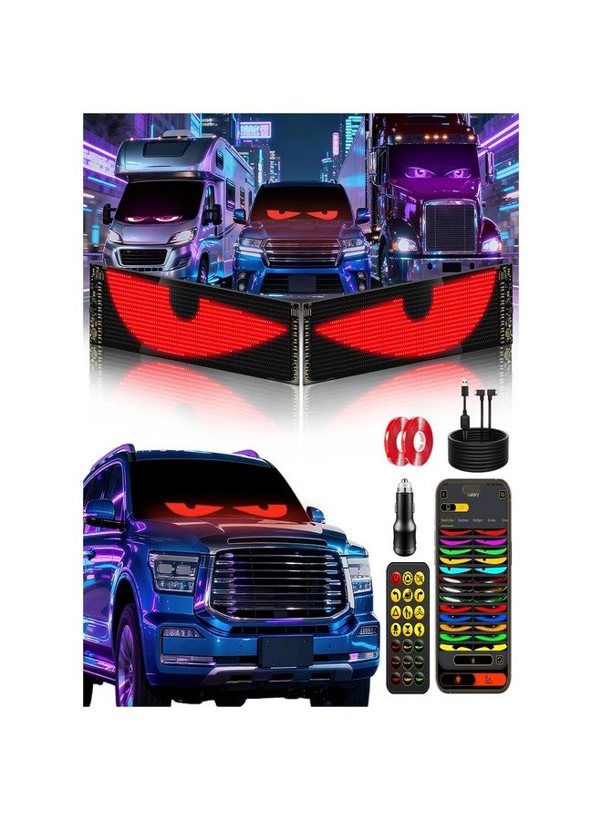 howdot LED Sign for Car 2PCS - 23''x5'' Howdot Devil's Eyes Light for Windshield, 5V USB Programmable LED Waterproof Flexible Digital Display Signs, Remote APP Control Cool Decor for Cars/Truck - Image 1