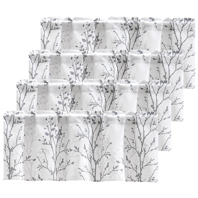 Luvyohmee Tree Branch Printed Curtain Valance  18 inches long Window Treatment Valance  Grey Window Valances for Kitchen  Bathroom  Dining Room  Living Room  Bedroom and Kids room  4 Panels - Image 1
