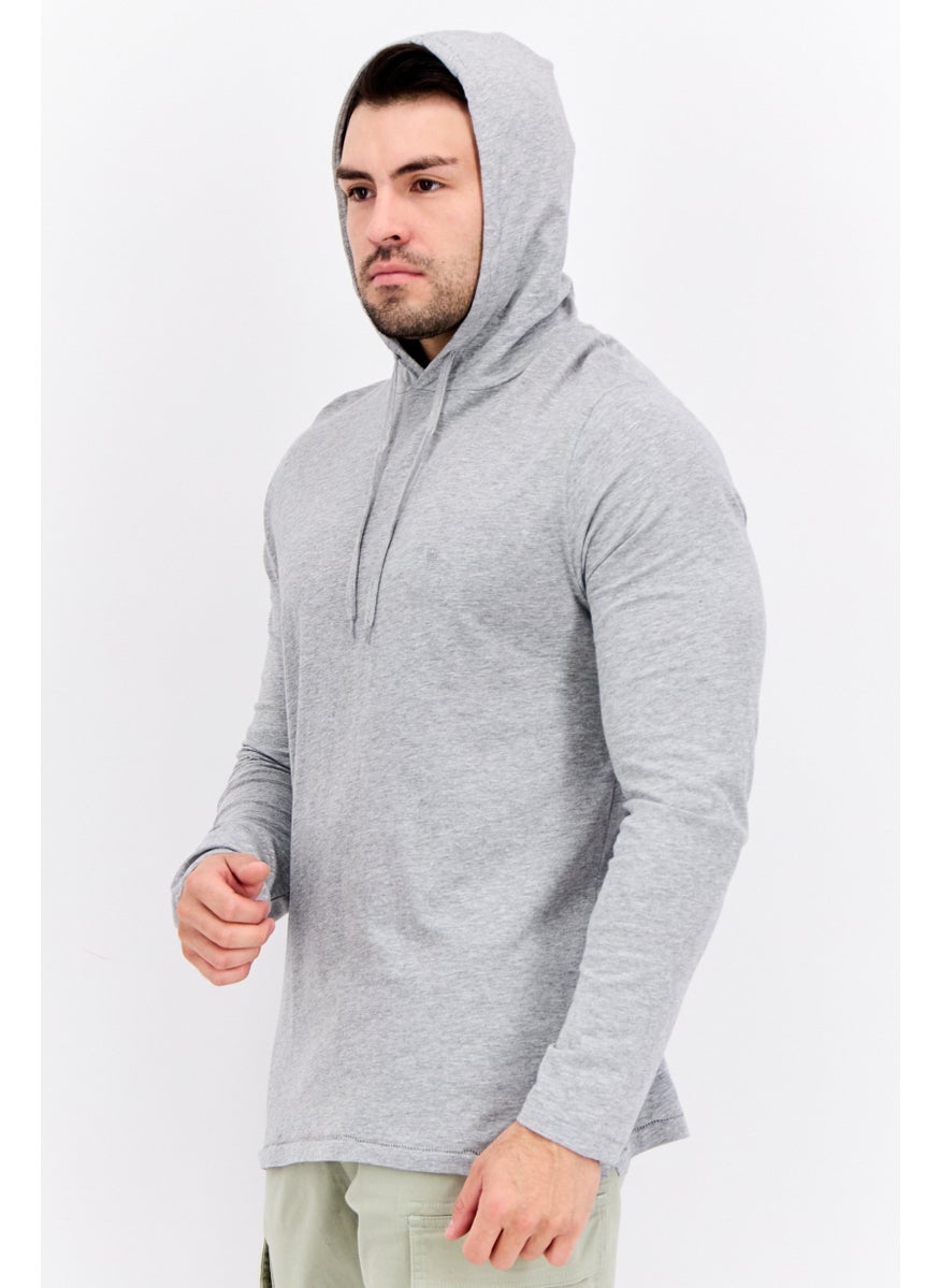 French Connection Men Hooded Brand Logo Long Sleeves Sweatshirt, Light Grey  - Image 3