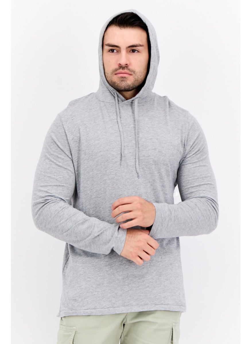 French Connection Men Hooded Brand Logo Long Sleeves Sweatshirt, Light Grey  - Image 1