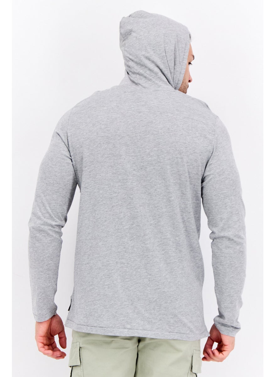 French Connection Men Hooded Brand Logo Long Sleeves Sweatshirt, Light Grey  - Image 4