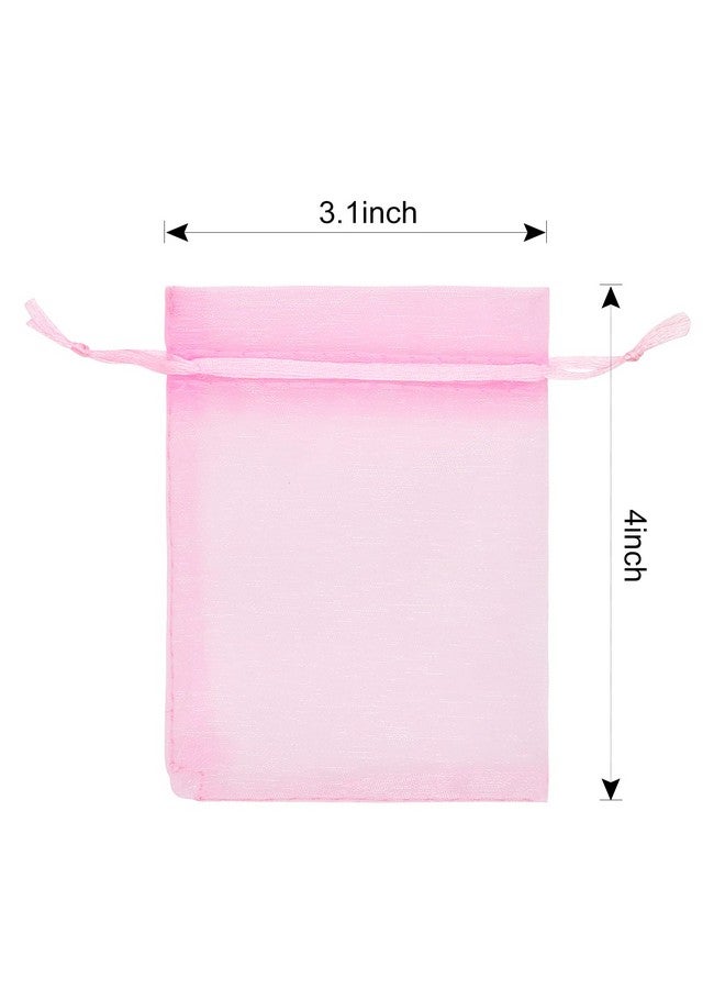 STARUBY 100Pcs Sheer Organza Bags 3X4 Inches Drawstring Jewelry Mesh Pouches Gift Bags For Wedding Party Christmas Gifts Festival Gift Candy Bags Pink - Image 2