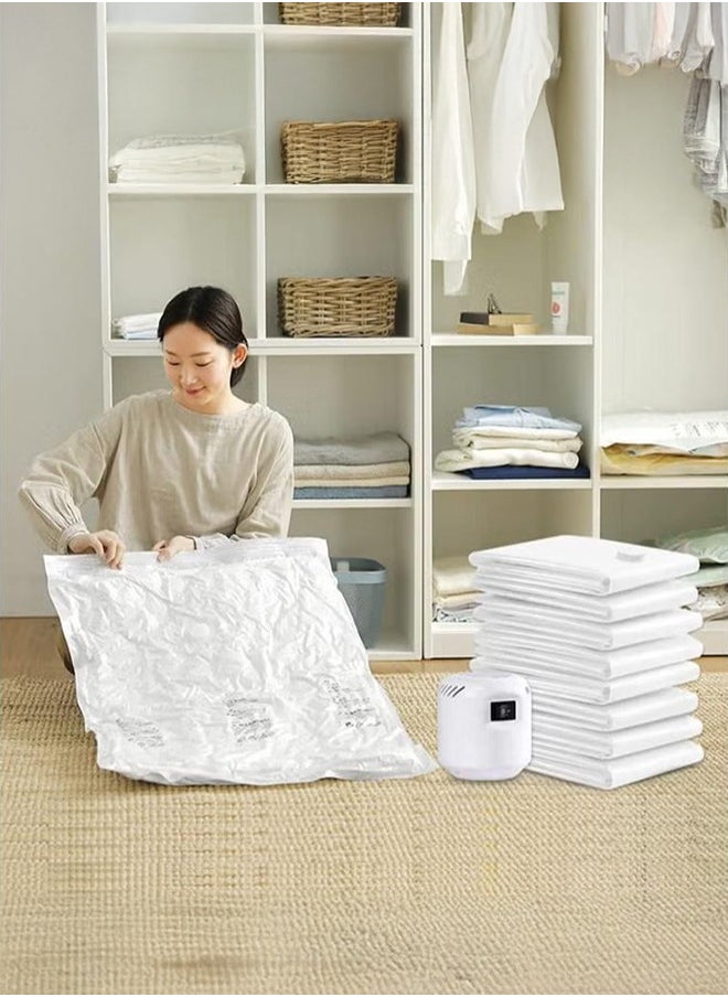 XiuWoo - Vacuum Seal Storage Bags, 10 Pack Reusable Compression Bags (2 Extra Large + 2 Large + 2 Medium + 4 Small), Premium Vacuum Storage Bags with Electric Pump for Bedding, Clothes, Curtains, Pillows - Image 1