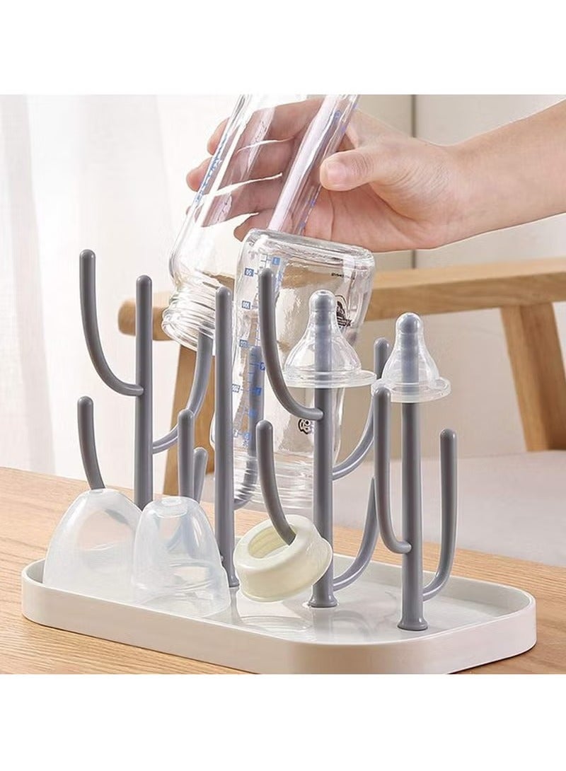 Bottle Drying Rack, Creative Tree Branch Baby Bottle Dryer Holder with Base, Drying Rack for Bottles, Teats, Cups, Pump Parts and Accessories, Detachable Bottle Dryer Holder (Grey)  - Image 1