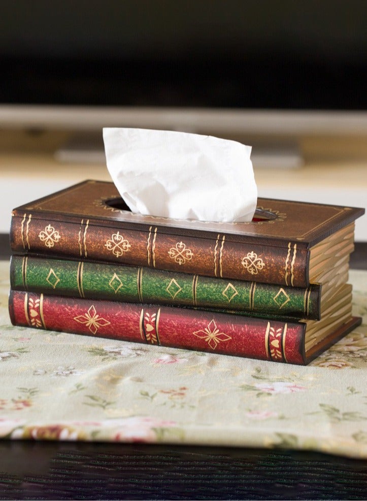 Bukela Tissue Holder, Elegant Wooden Antique Book Design Tissue Paper Holder Dispenser, Novelty Napkin Holder, Toilet Bath Facial Tissue Box - Image 1