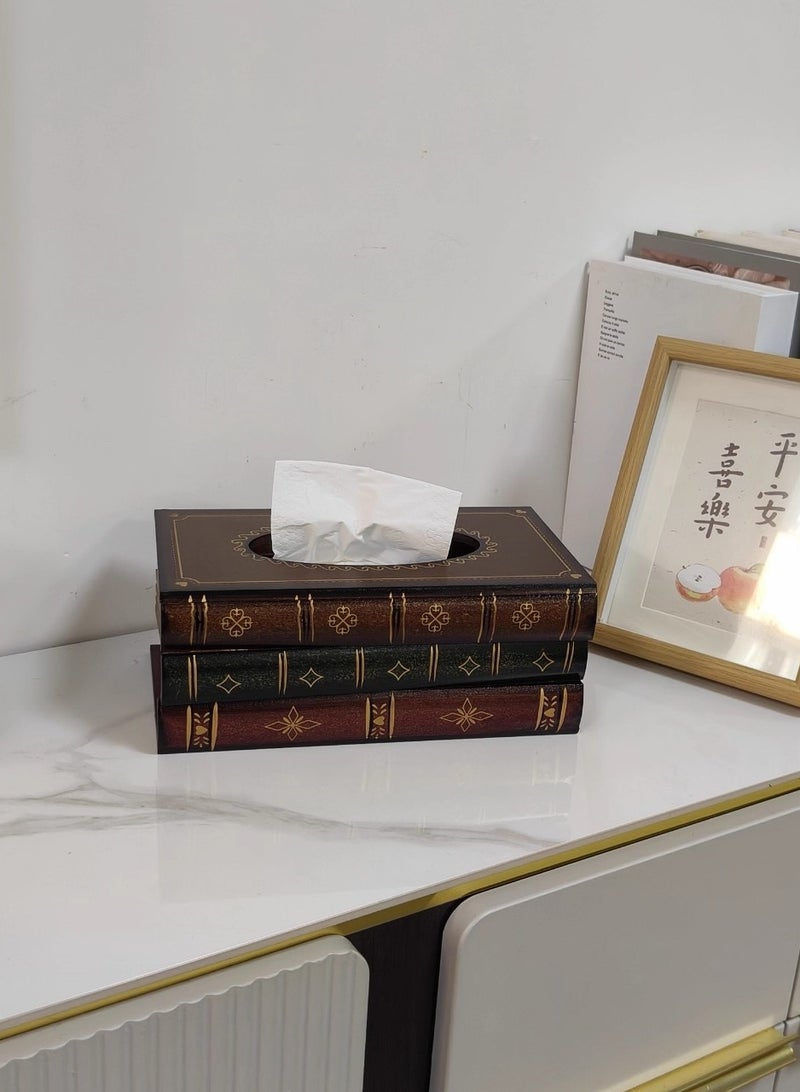 Bukela Tissue Holder, Elegant Wooden Antique Book Design Tissue Paper Holder Dispenser, Novelty Napkin Holder, Toilet Bath Facial Tissue Box - Image 2
