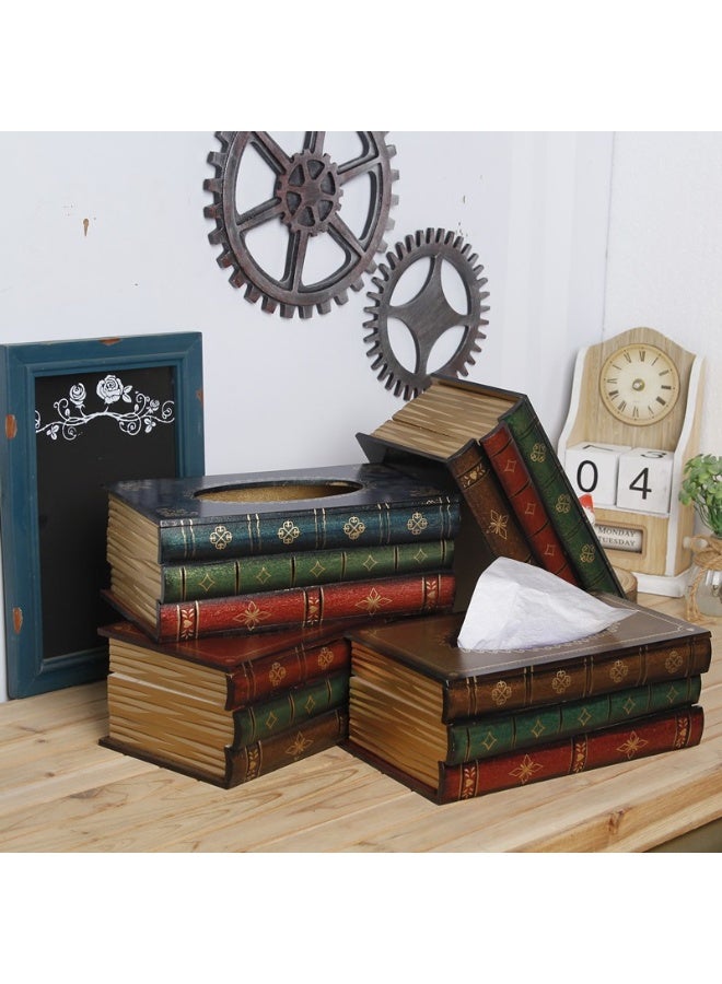 Bukela Tissue Holder, Elegant Wooden Antique Book Design Tissue Paper Holder Dispenser, Novelty Napkin Holder, Toilet Bath Facial Tissue Box - Image 4