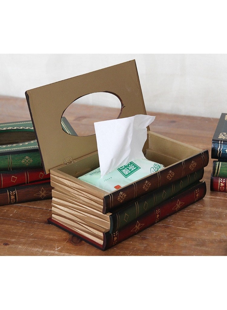 Bukela Tissue Holder, Elegant Wooden Antique Book Design Tissue Paper Holder Dispenser, Novelty Napkin Holder, Toilet Bath Facial Tissue Box - Image 3