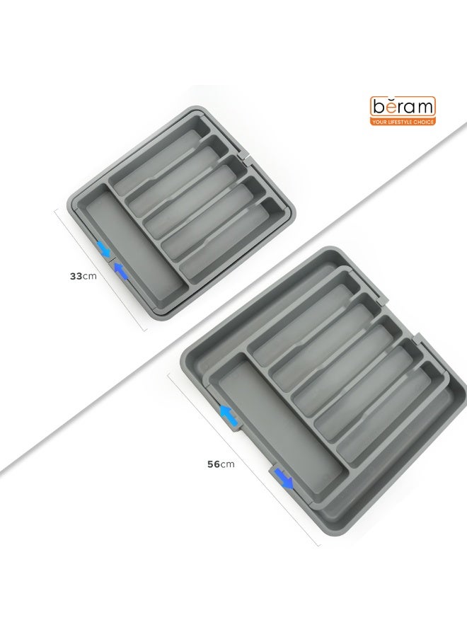 Beram Expandable Kitchen Drawer Organizer Tray – Grey 33×37.5×5 cm BPA-Free PP Cutlery Holder for Spoons Forks Knives & Utensils Adjustable Silverware Divider Storage Box for Kitchen Drawers - Image 5