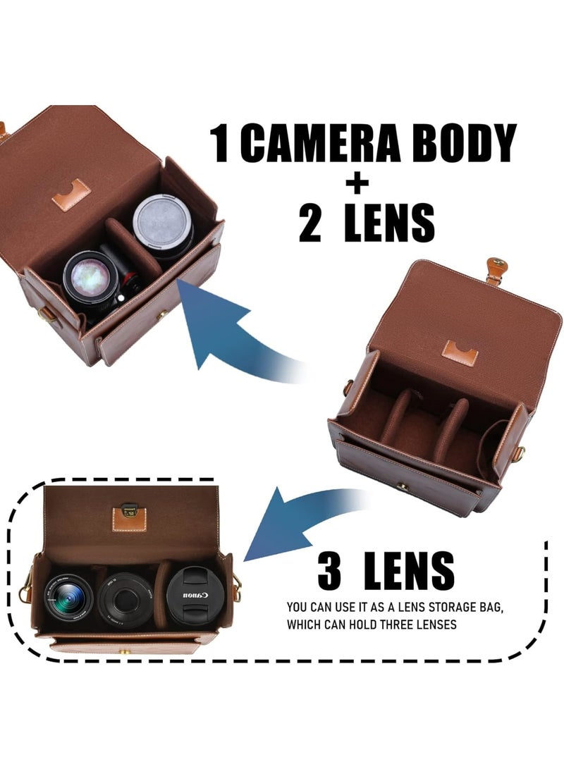 SOLARAE Compact Camera Case, Camera Shoulder Bag, Waterproof Retro Compatible for Canon Nikon Sony SLR DSLR Mirrorless Camera and Lens (Brown, Small) - Image 4