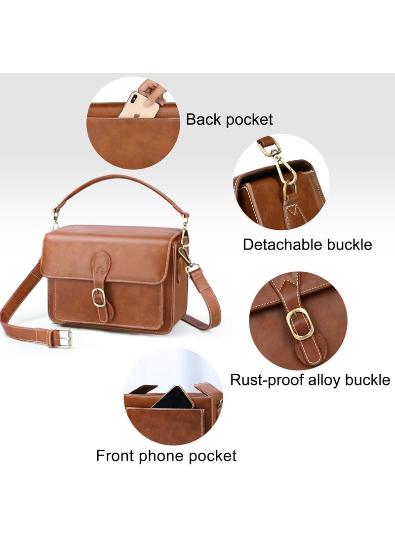 SOLARAE Compact Camera Case, Camera Shoulder Bag, Waterproof Retro Compatible for Canon Nikon Sony SLR DSLR Mirrorless Camera and Lens (Brown, Small) - Image 2