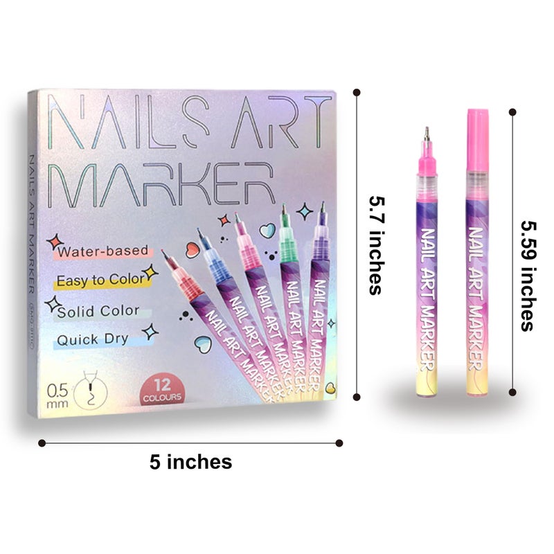 AOKELEON 12 Colors Nail Art Pens Set 3D Nail Polish Pens Graffiti Dotting Pen Acrylic Paint Pens Point Liner Pen Drawing Painting for Nails Art Design Manicure Nail DIY Decoration (Laser-12pcs) - Image 4
