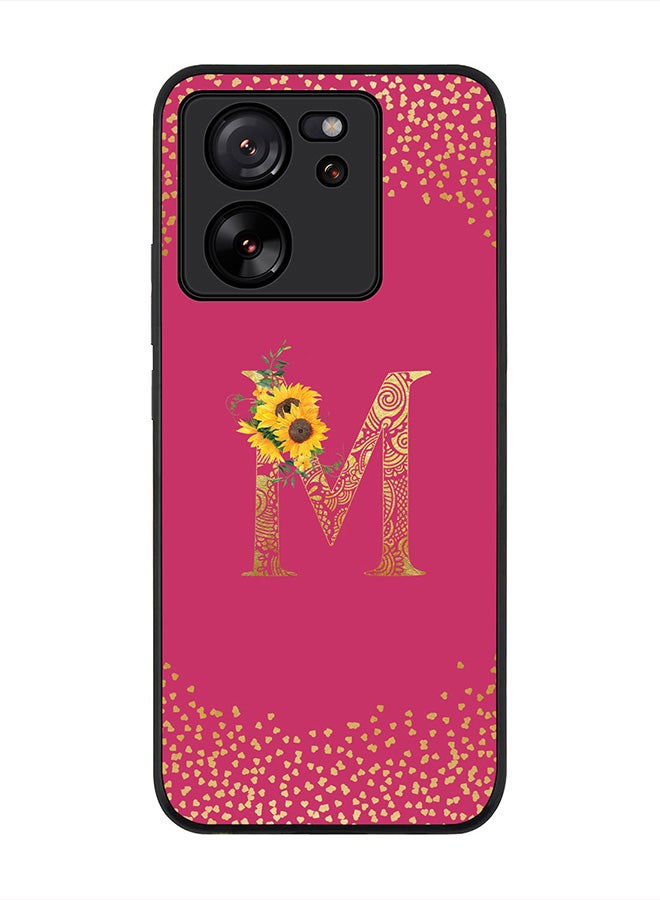 Stylizedd Rugged Black Edge case for Xiaomi 13T / Xiaomi 13T Pro, Slim fit Soft Case Custom Monogram Initial Letter Mandala Floral Pattern Alphabet-M (Dark Pink Rose) - Image 1