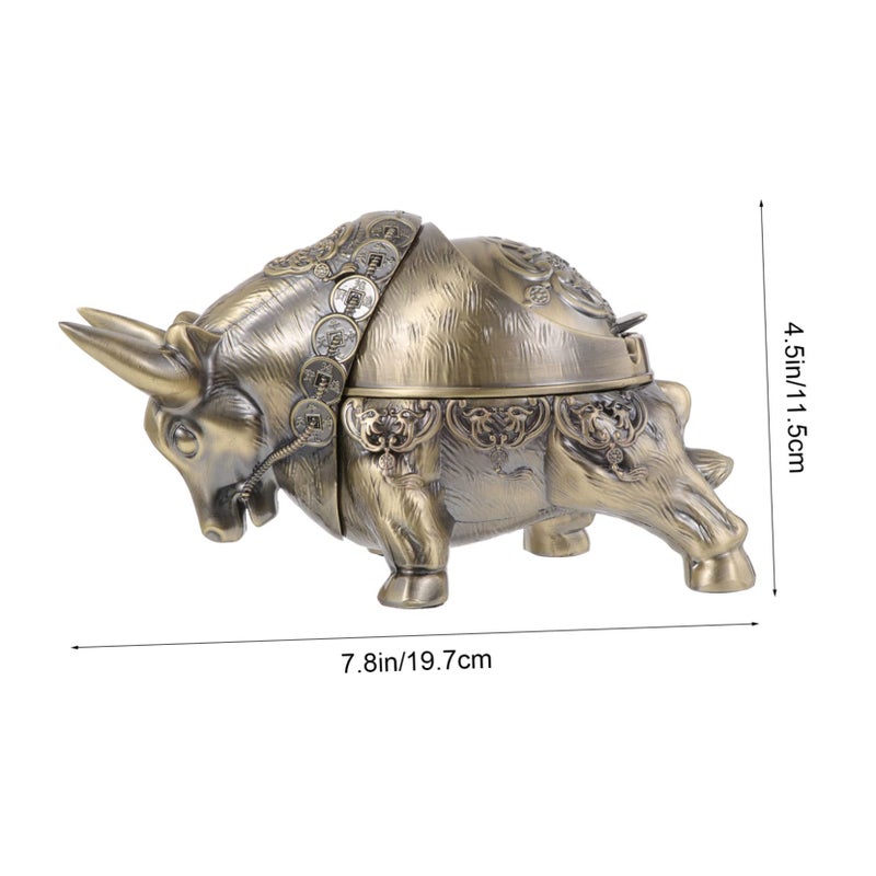 Creative Windproof Ashtray With Lid Large Desktop Cigarette Butt Container Copper Coated Zinc Alloy For Home Office - Image 3