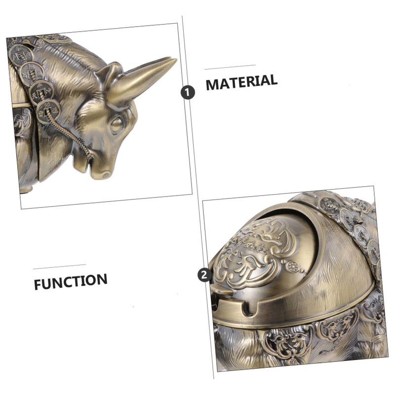Creative Windproof Ashtray With Lid Large Desktop Cigarette Butt Container Copper Coated Zinc Alloy For Home Office - Image 4